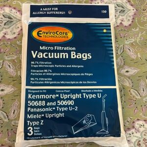 Microfiltration vacuum bags: Kenmore U. Panasonic U-Miele upright Z. 3 bags.